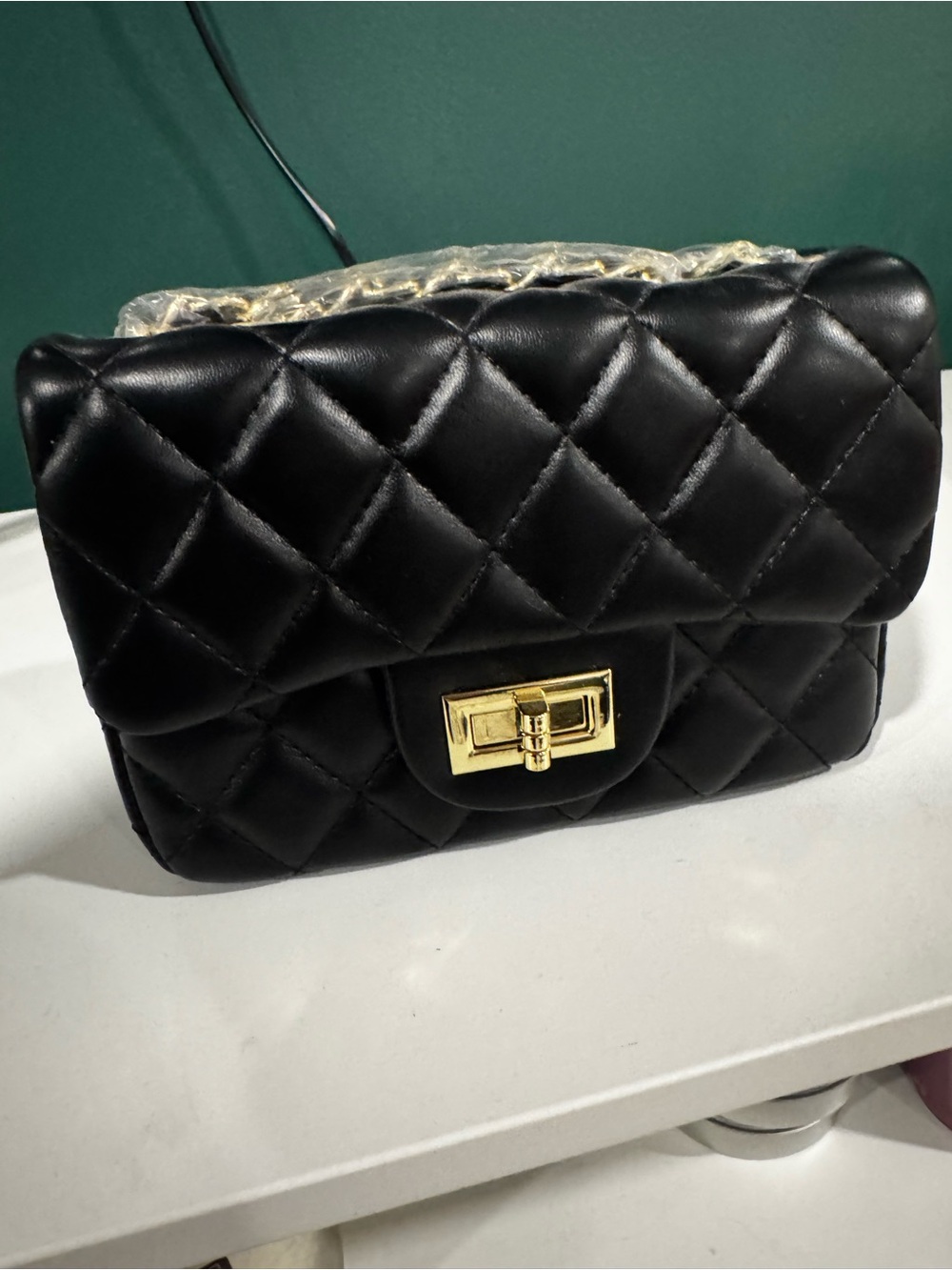 Quilted Black Crossbody Bag with Gold Turn-Lock